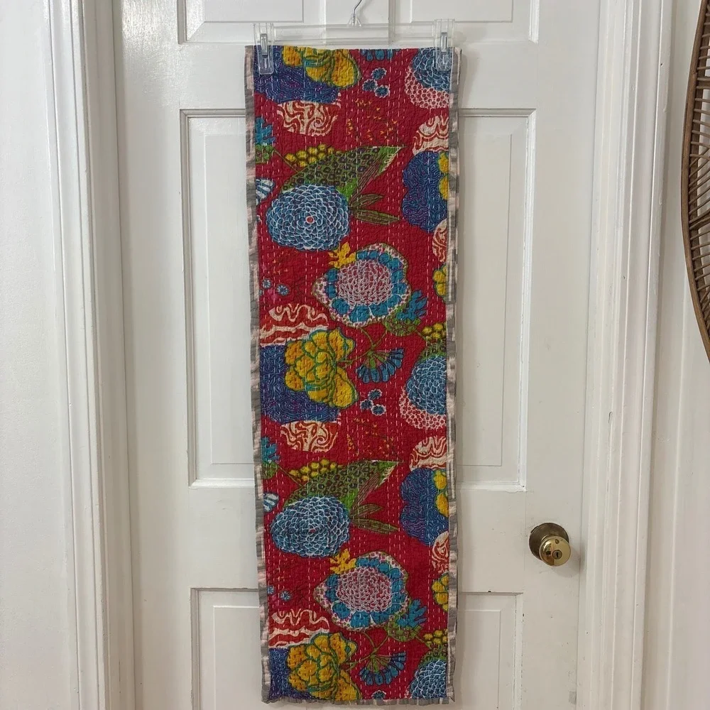 Handmade Lined Kantha Table Runner Floral Cotton Quilted Boho Hippie 13x84 India